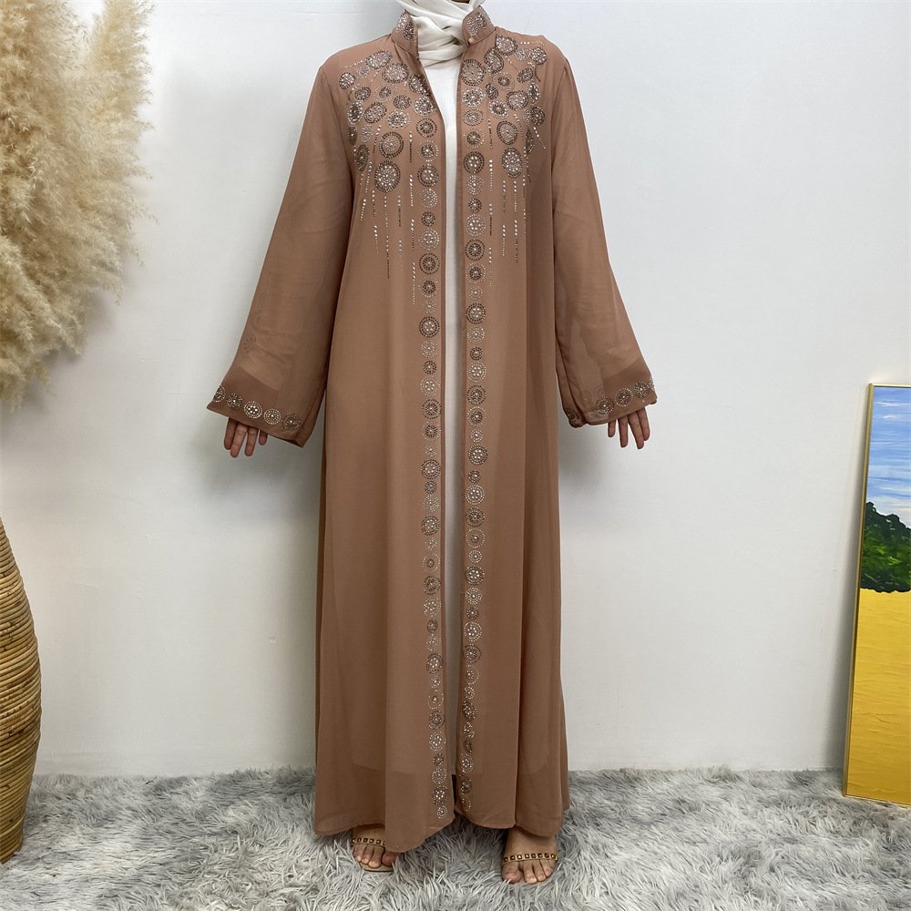 Hot Drilling Rhinestone Open Abaya