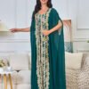 2 Pieces Set Embroideried Green Kaftan With Belt