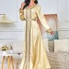 Gold Foil Tape Luxury Mulism Robe Embellished Kaftan