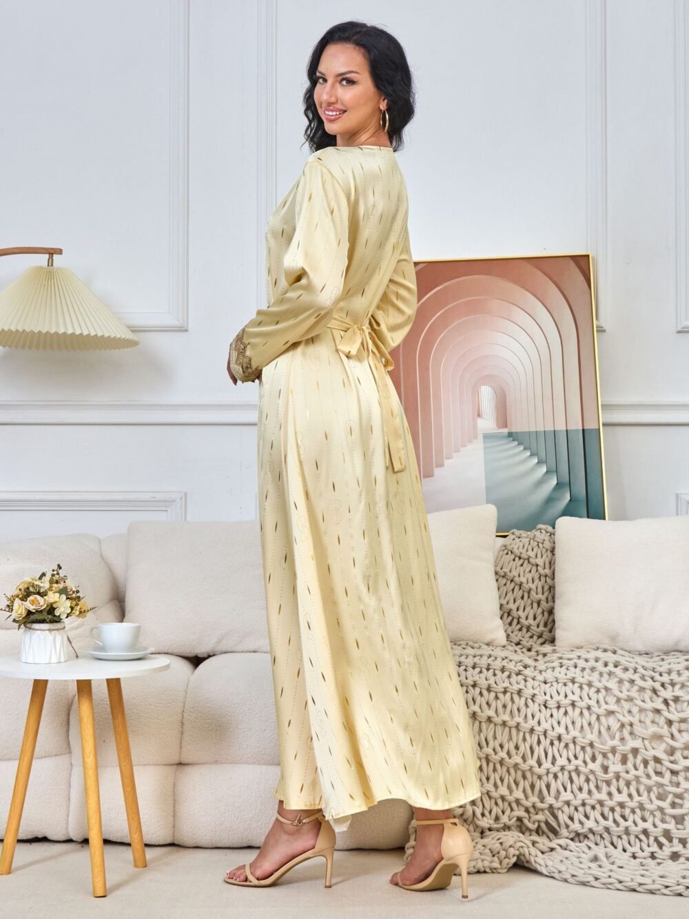 Gold Foil Tape Luxury Mulism Robe Embellished Kaftan