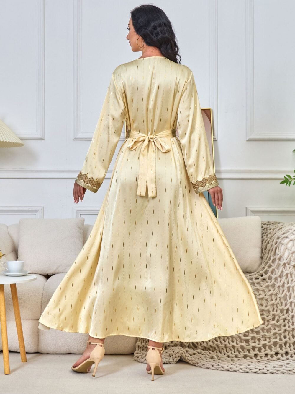 Gold Foil Tape Luxury Mulism Robe Embellished Kaftan