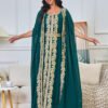 2 Pieces Set Embroideried Green Kaftan With Belt