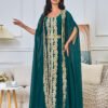 2 Pieces Set Embroideried Green Kaftan With Belt