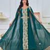 2 Pieces Set Embroideried Green Kaftan With Belt