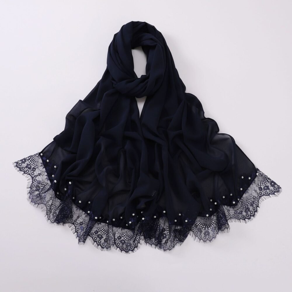 Lace Trim Women Headscarf Chiffon Hijab