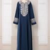 Notched Collar Solid Color Embroidered Kaftan Dress