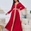 Beaded Red Kaftan Dress With Belt