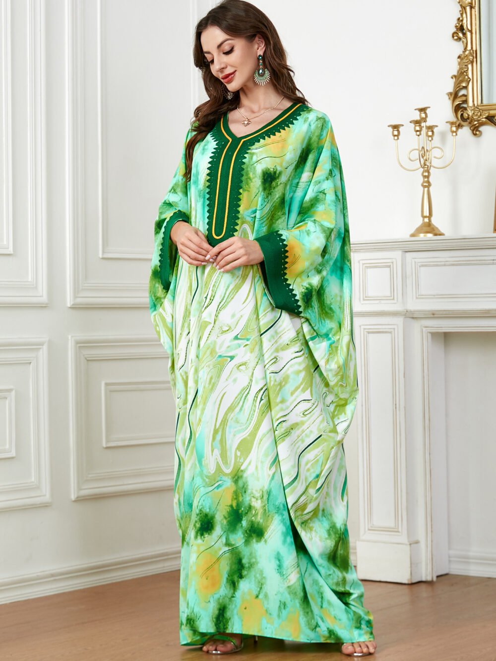 Oversized Watercolor Pattern Polyester Kaftan