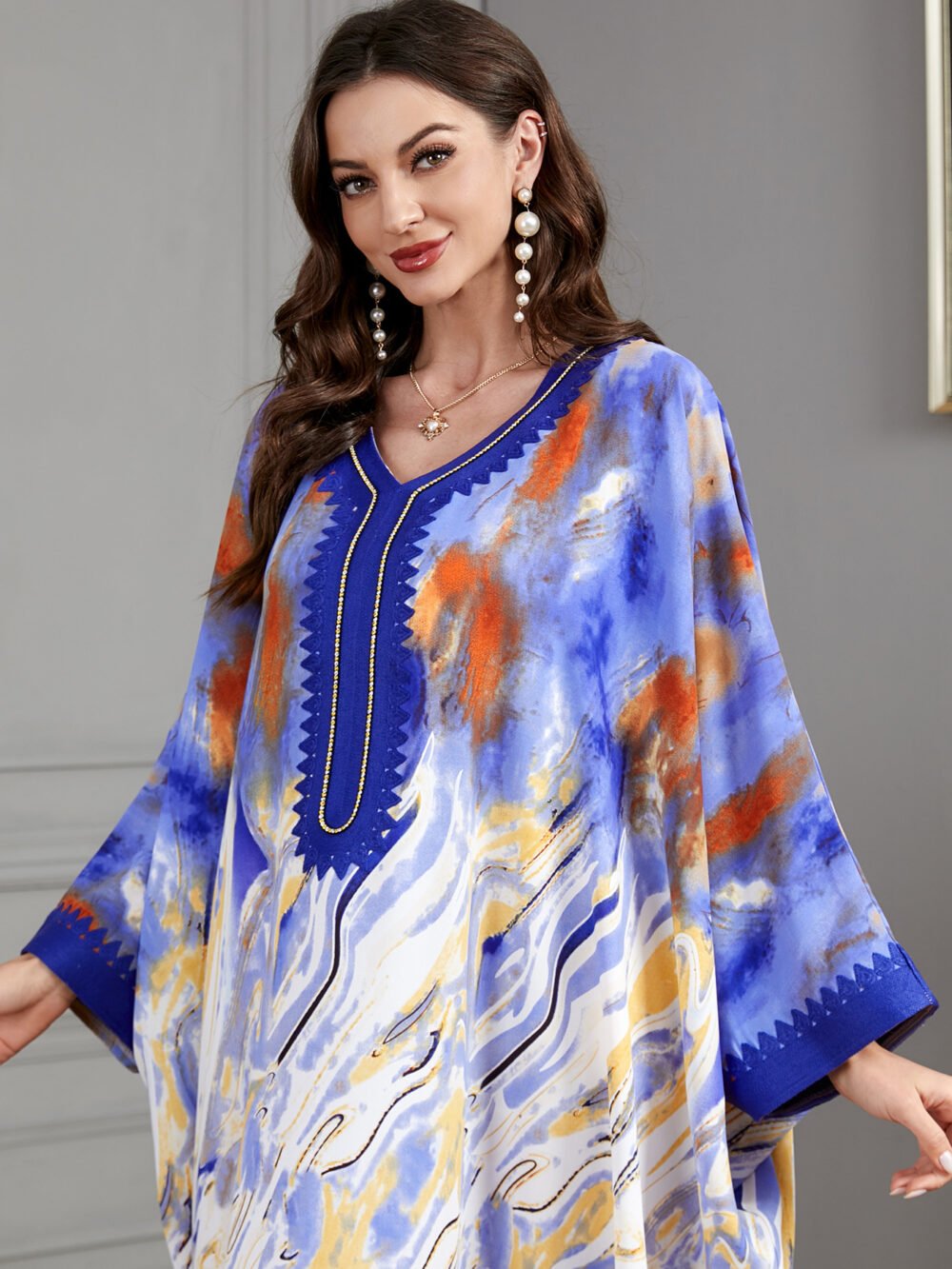 Oversized Watercolor Pattern Polyester Kaftan