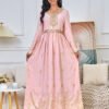 Gold Foil Belted Moroccan Pink Caftan