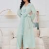 Pearl Decor Beads Embroidered Mint Green Kaftan Dress