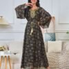 Embroidered Diamonds Muslim Women Black Caftan Dress