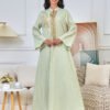 V Notched Collar Beaded Muslim Caftan Dress