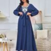 Muslim Modest Maxi Blue Embroideried Dress