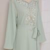 Pearl Decor Beads Embroidered Mint Green Muslim Kaftan