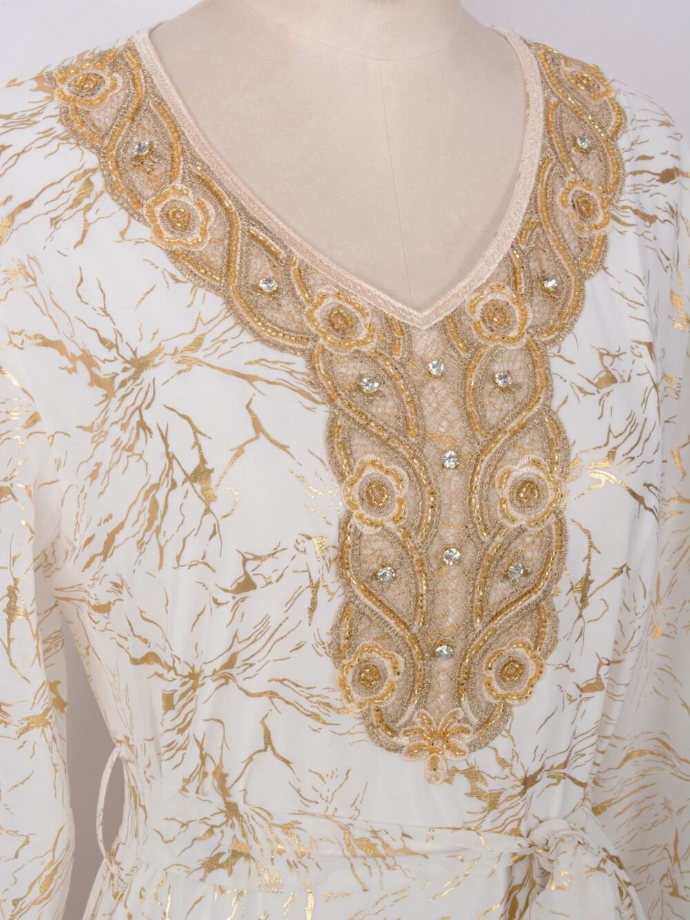 Gold Foil Diamond Embroidered Kaftan Dress