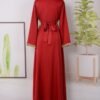 Beaded Red Kaftan Dress With Belt