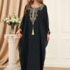 Tassel Decor Embroidered Black Chiffon Katan