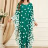 Middle East Printed Floral Green Women Kaftan