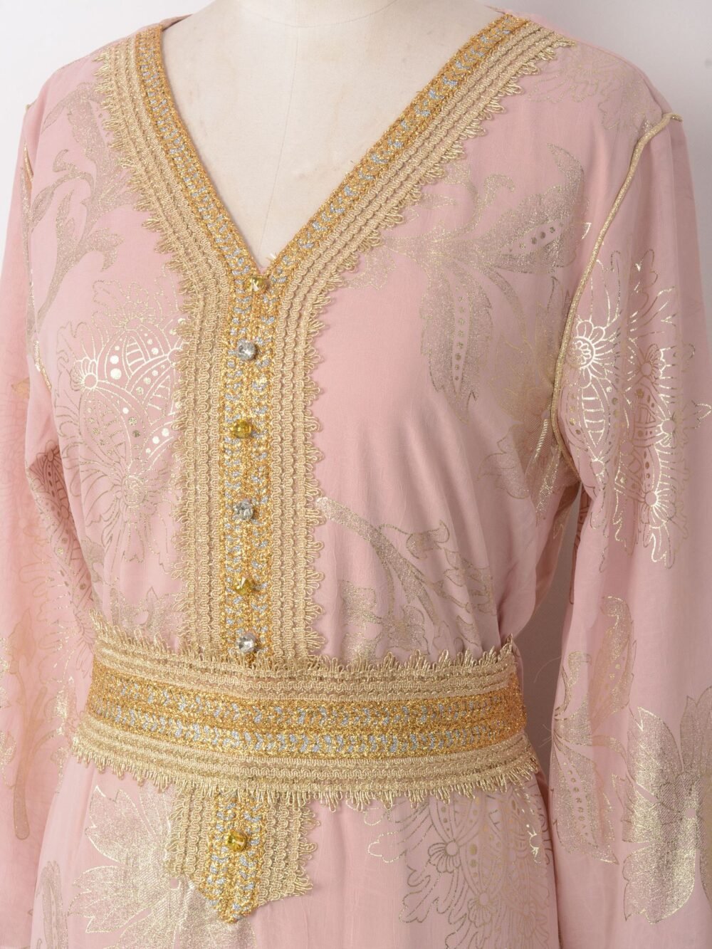 Gold Foil Belted Kaftan Dress