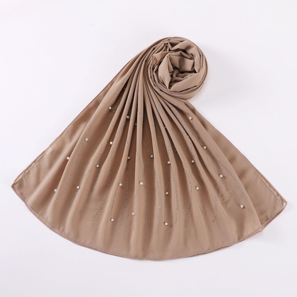 Pearl Rhinestone Decor 75D Chiffon Headscarf Hijab