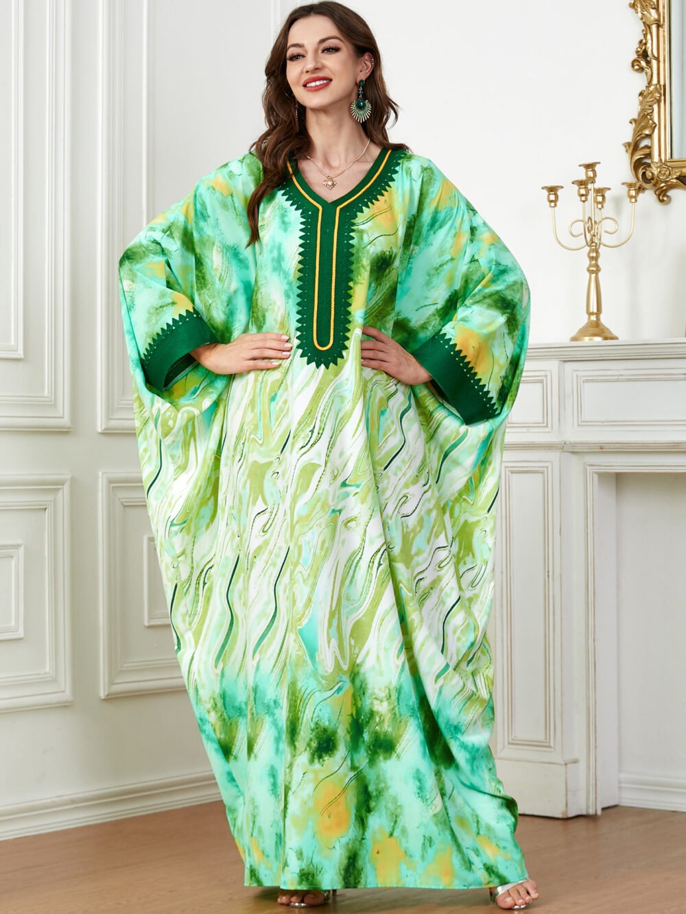 Oversized Watercolor Pattern Polyester Kaftan