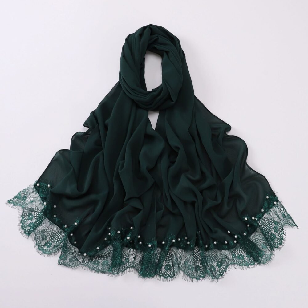 Lace Trim Women Headscarf Chiffon Hijab