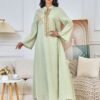 V Notched Collar Beaded Muslim Caftan Dress