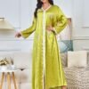 Tape Trim Butterfly Beaded Green Abaya Dress Green Caftan