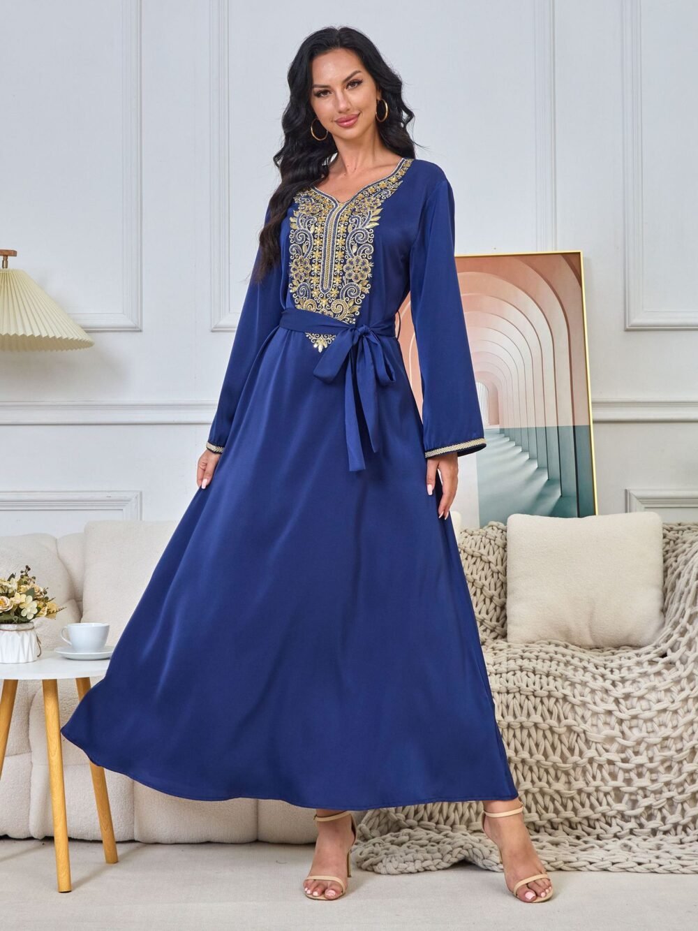 Beaded Embroidered Muslim Blue Caftan Dress