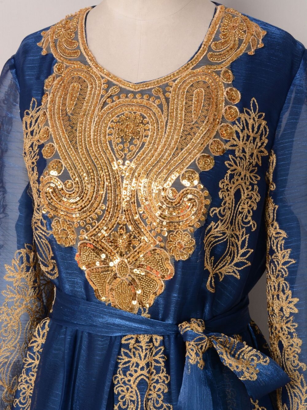 Beaded Embroidered Blue Kaftan Dress