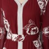 V Neckline Maroon Embroidered Muslim Abaya Dress