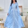 Trim Decor Muslim Blue Caftan Dress