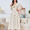 Gold Foil Diamond Embroidered Kaftan Dress