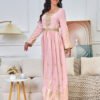 Gold Foil Belted Moroccan Pink Caftan