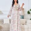 Round Neckline Floral Embroidered Kaftan Dress