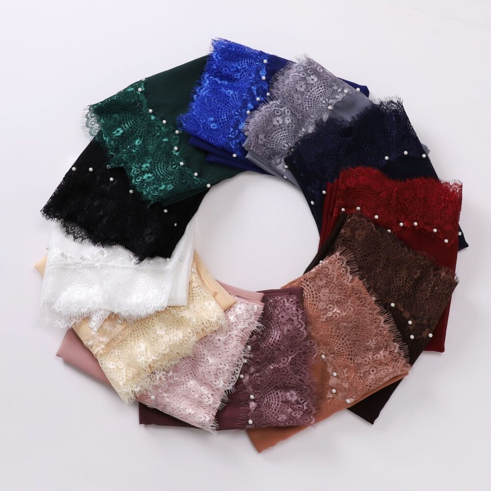 Lace Trim Women Headscarf Chiffon Hijab