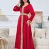 Beaded Red Kaftan Dress With Belt