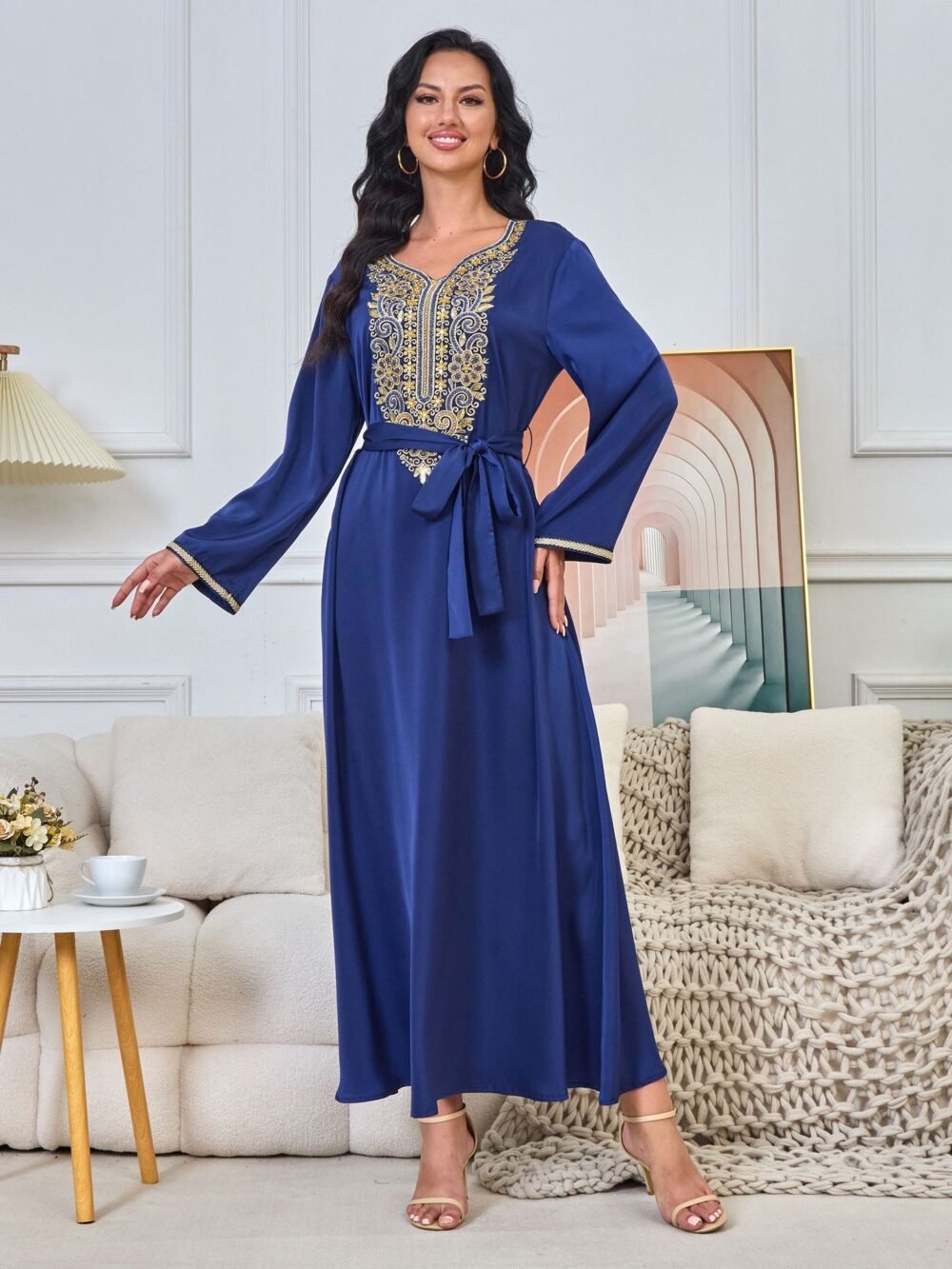 Beaded Embroidered Muslim Blue Caftan Dress