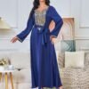 Beaded Embroidered Muslim Blue Caftan Dress