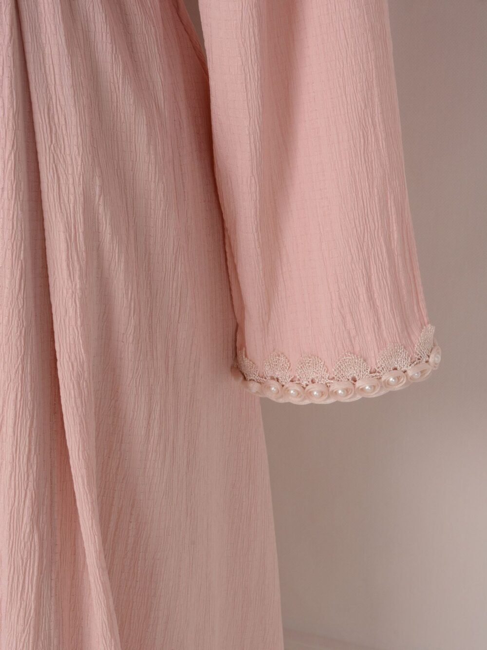 Pearl Decor Beads Embroidered Pink Kaftan Dress