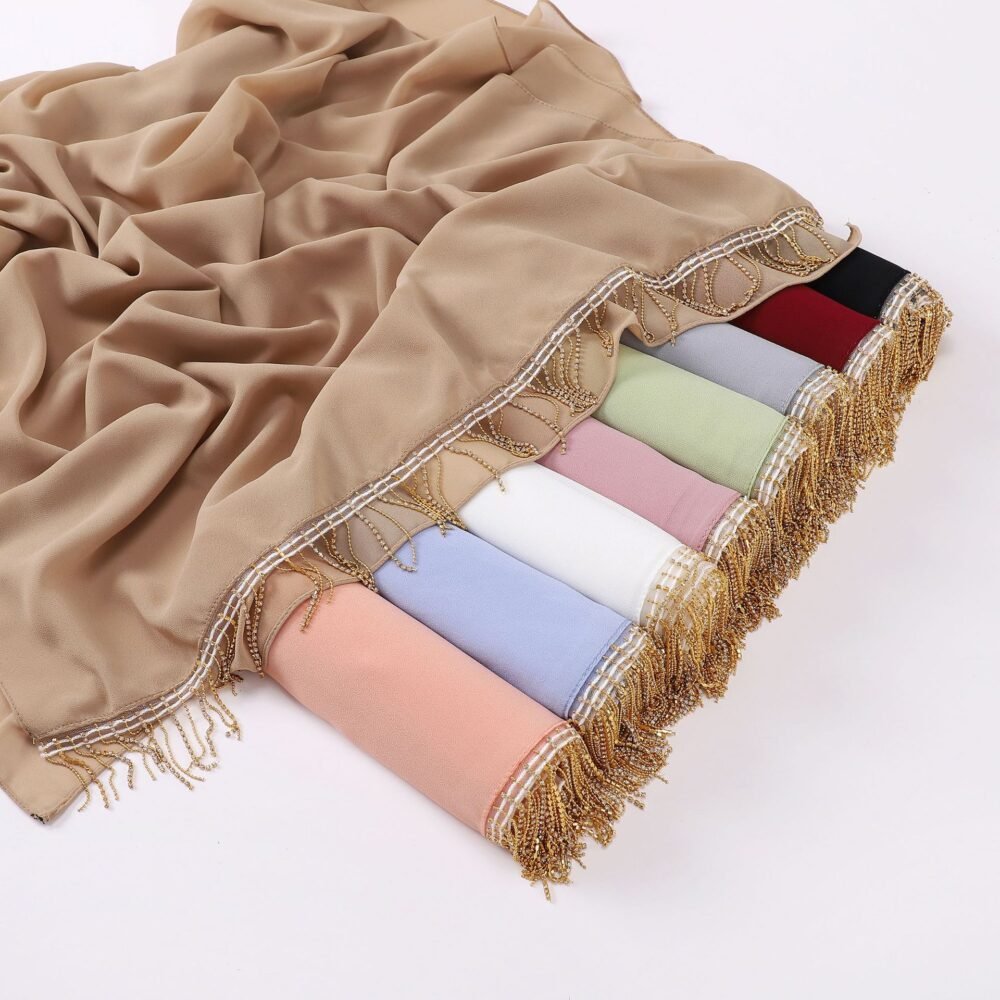 Chiffon Hijab With Metalic Fringe