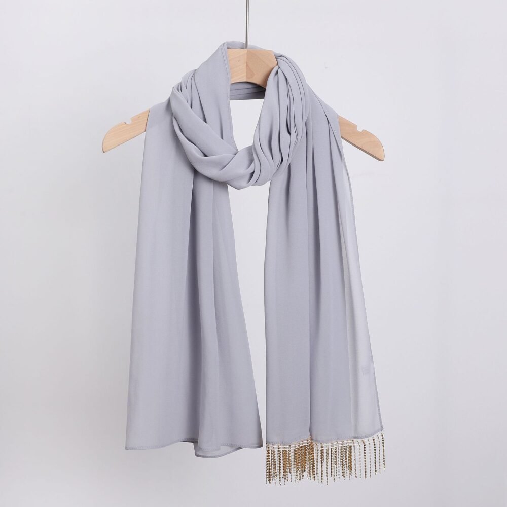 Chiffon Hijab With Metalic Fringe