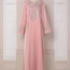 Notched Collar Solid Color Embroidered Kaftan Dress