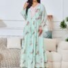 Mint Green Chiffon Embroidered Kaftan Dress