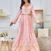 Gold Foil Belted Moroccan Pink Caftan