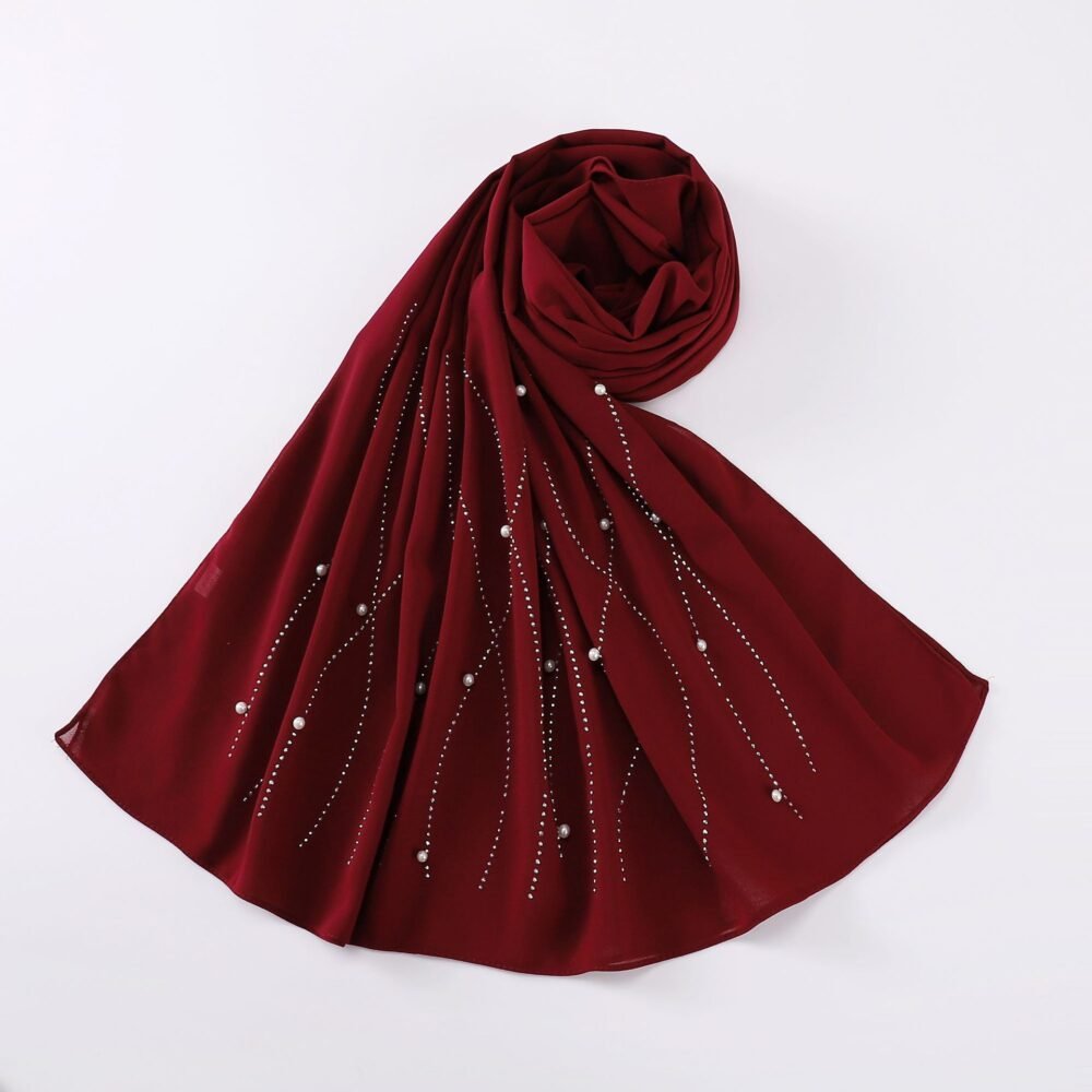 Pearl Rhinestone Decor 75D Chiffon Headscarf Hijab