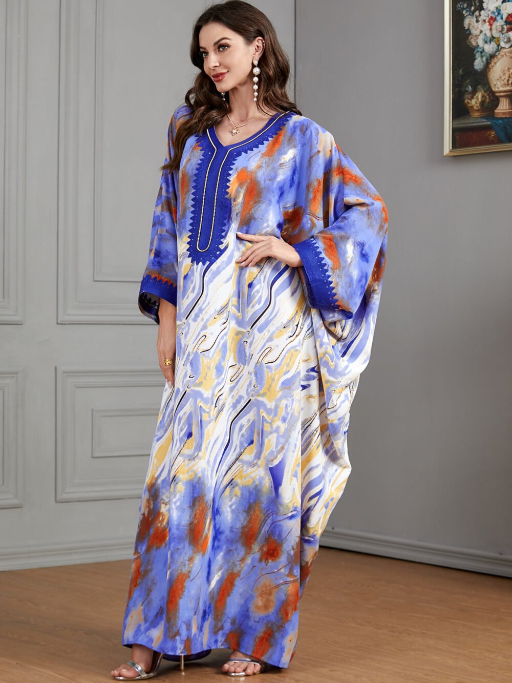 Oversized Watercolor Pattern Polyester Kaftan