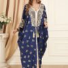 Gold Foil Tassel Decor Blue Muslim Traditional Kaftan