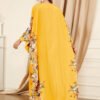 Batwing Sleeve Printed Floral Yellow Muslim Kaftan